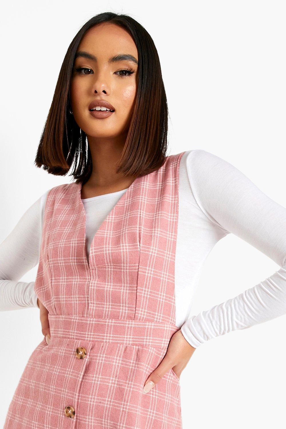 Pink checked clearance pinafore