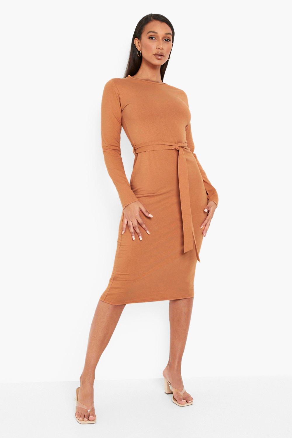 Long sleeve 2024 tan dress