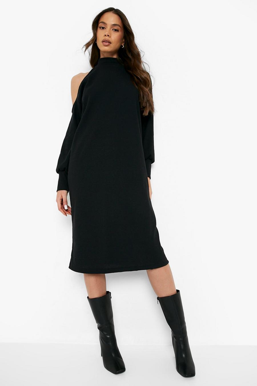 Black Long Sleeve Roll Neck Midi Dress image number 1