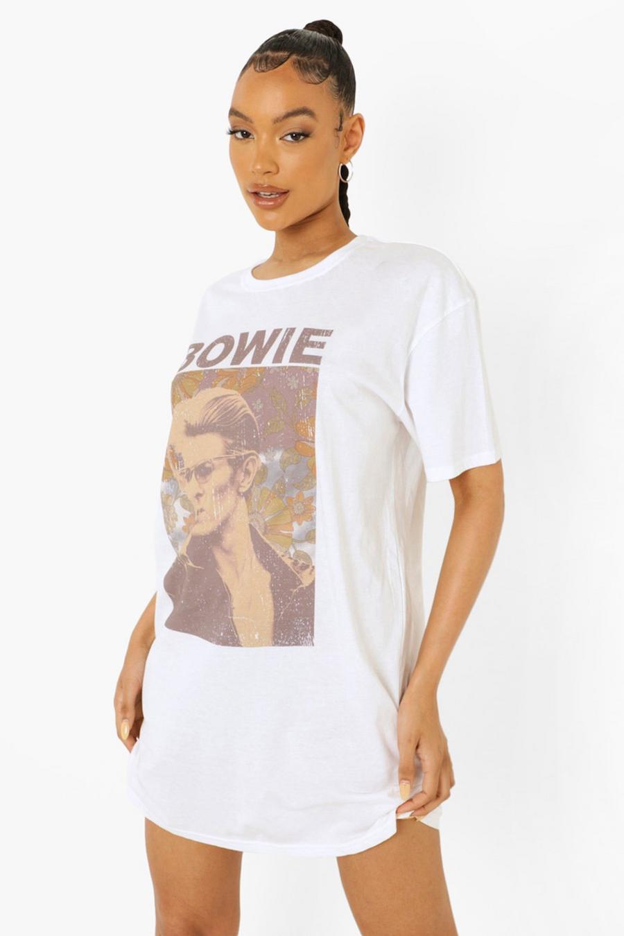 לבן שמלת טישרט עם הדפס ממותג של David Bowie image number 1