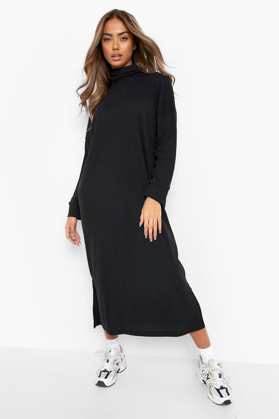 Black Long Sleeve Turtleneck Midi Dress