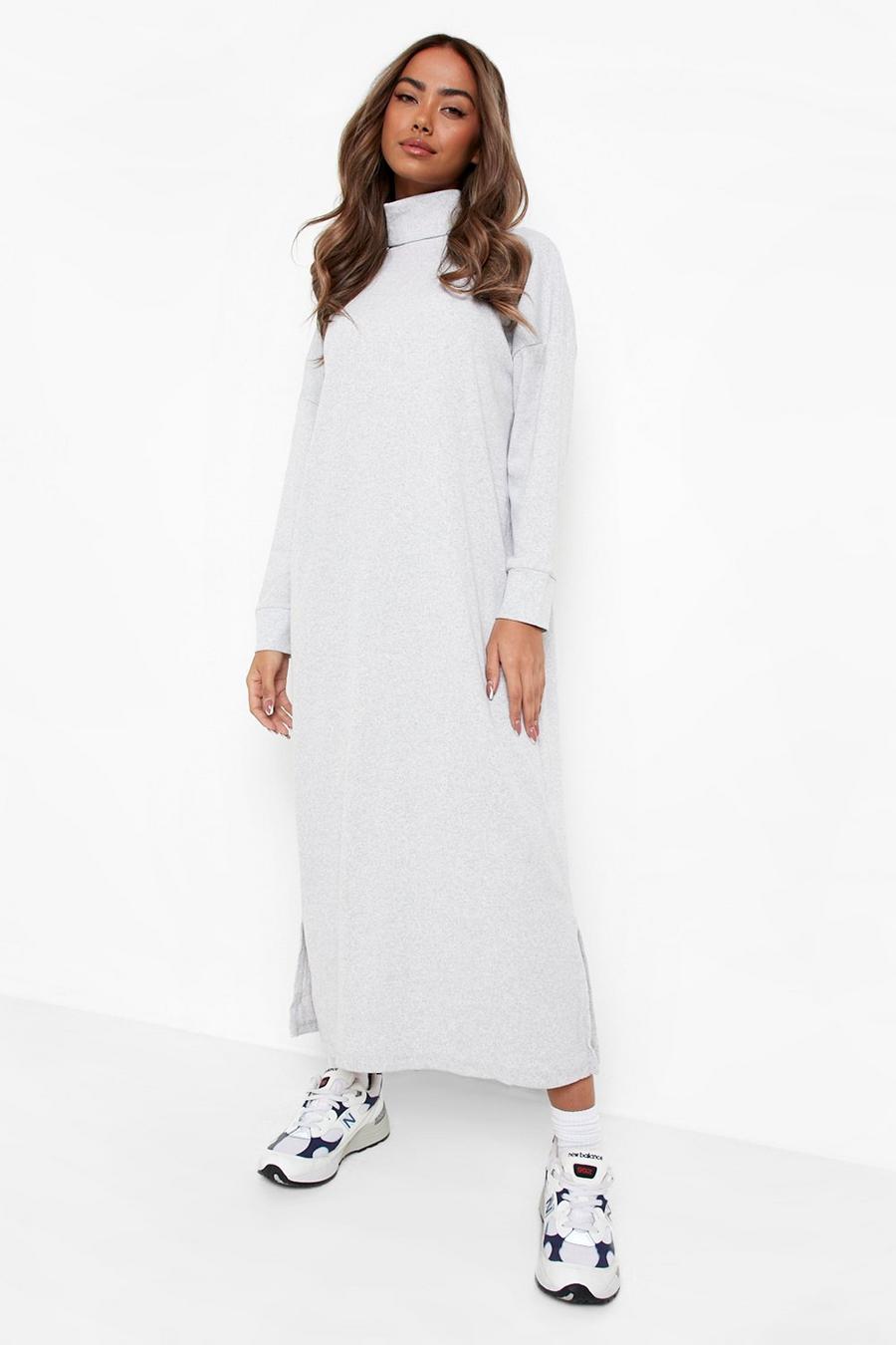 Grey Long Sleeve Turtleneck Midi Dress