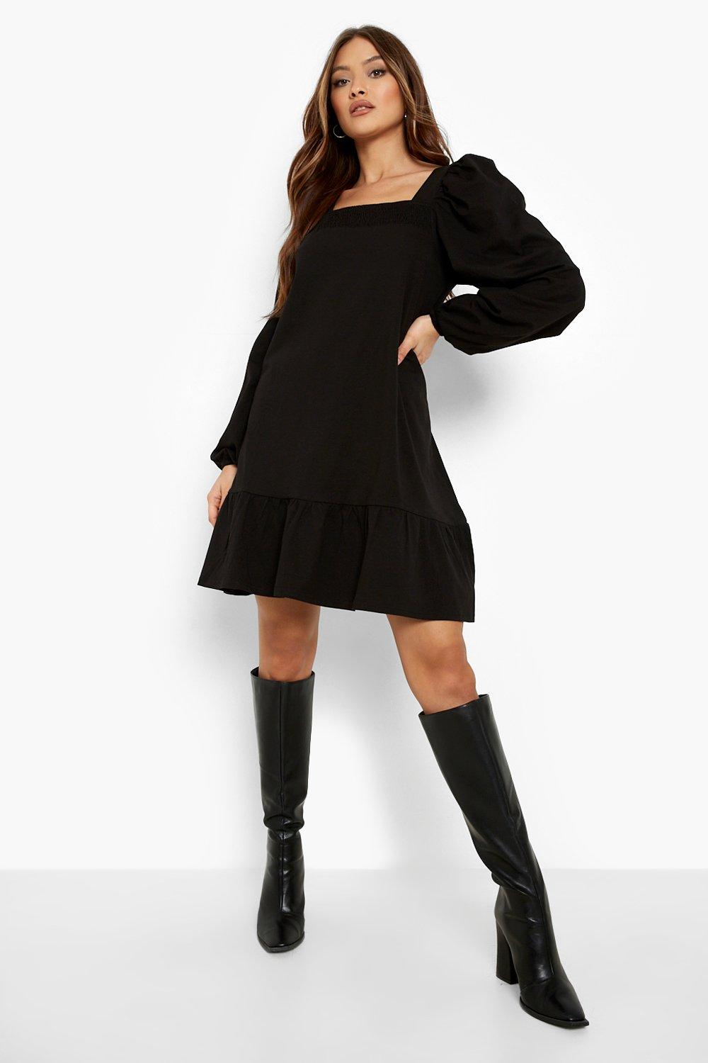 Long Sleeve Puff Square Neck Smock Dress | boohoo Long Sleeve Puff Square Neck Smock Dress | boohoo