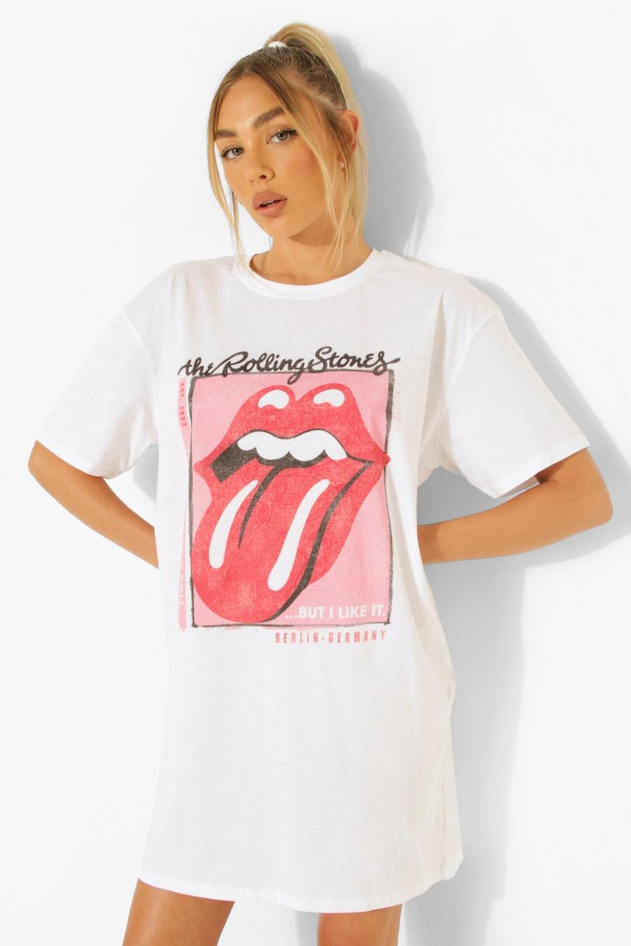 White Rolling Stones Tongue Licenced T Shirt Dress image number 1