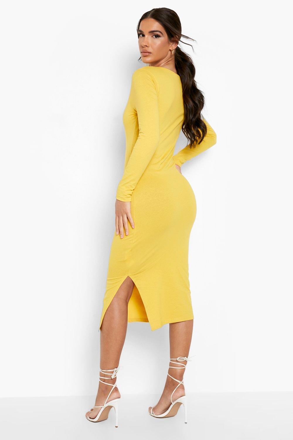 v neck thigh split dress