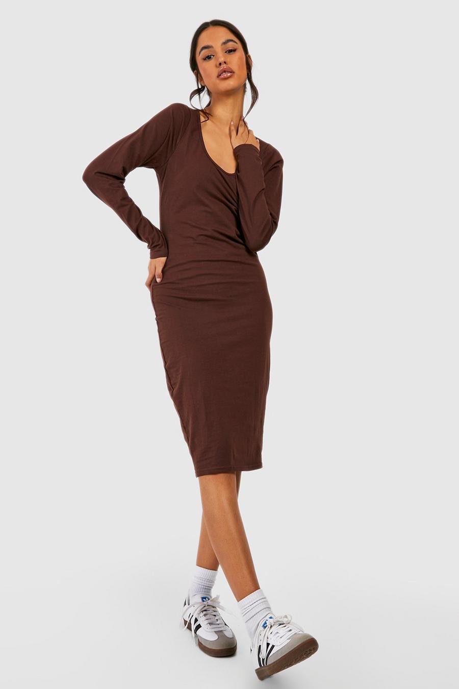 SHEIN BASICS Solid Long Sleeve Bodycon Maxi Dress