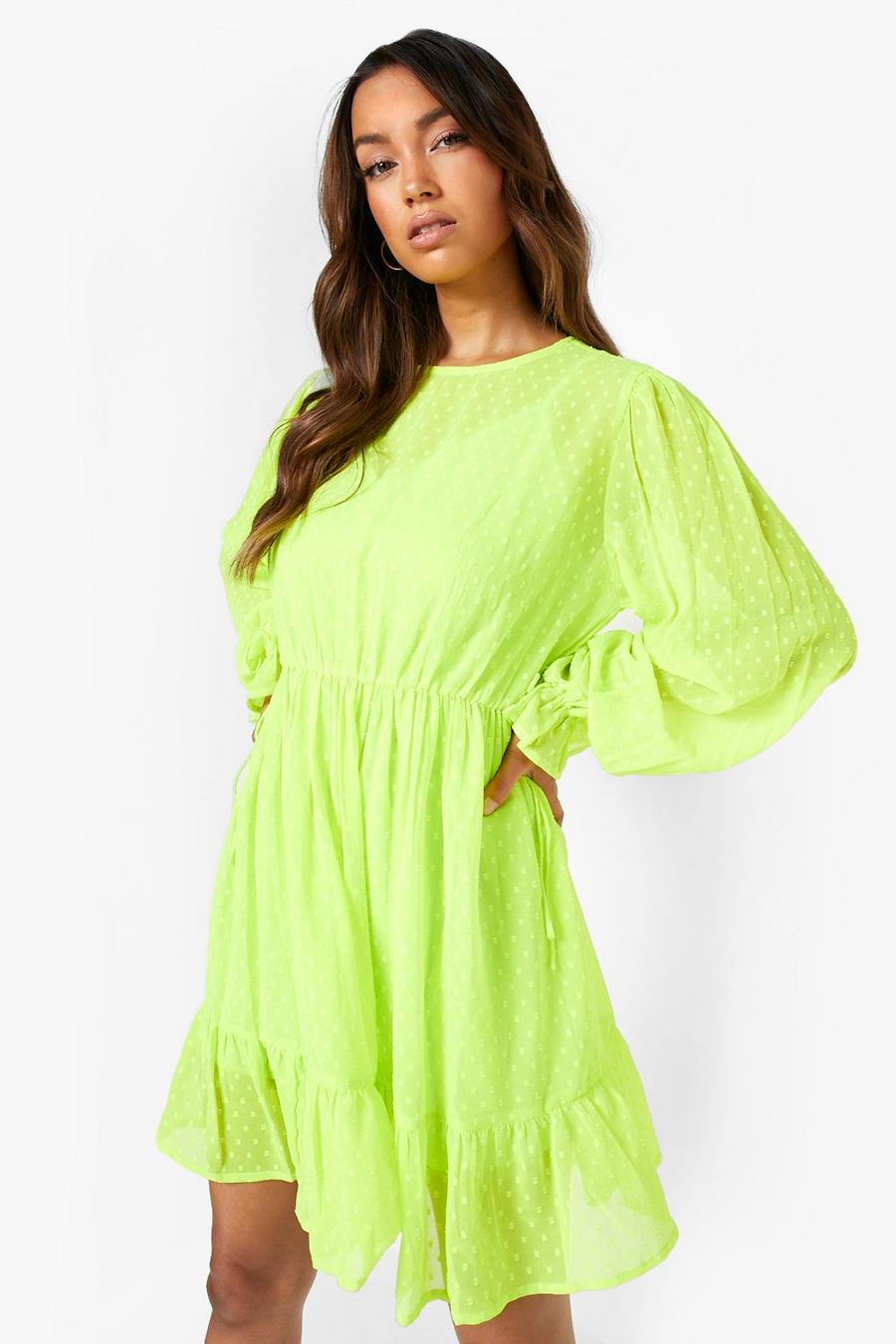 Lime Dobby Mesh Side Tie Mini Dress image number 1