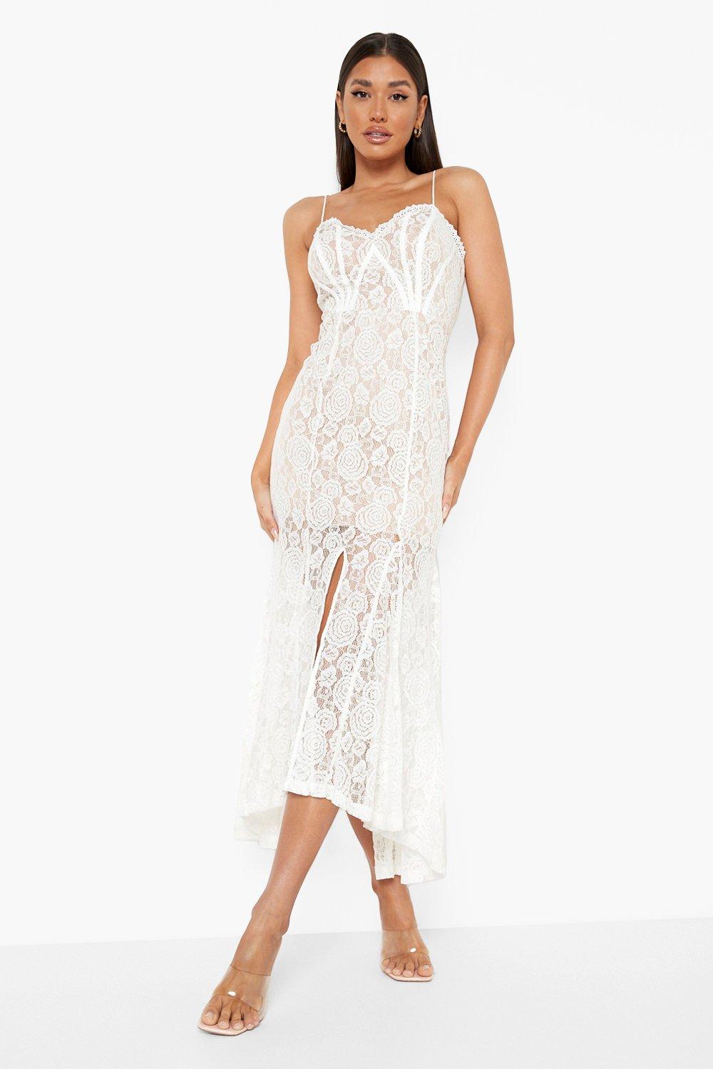 Lace fishtail maxi sales dress