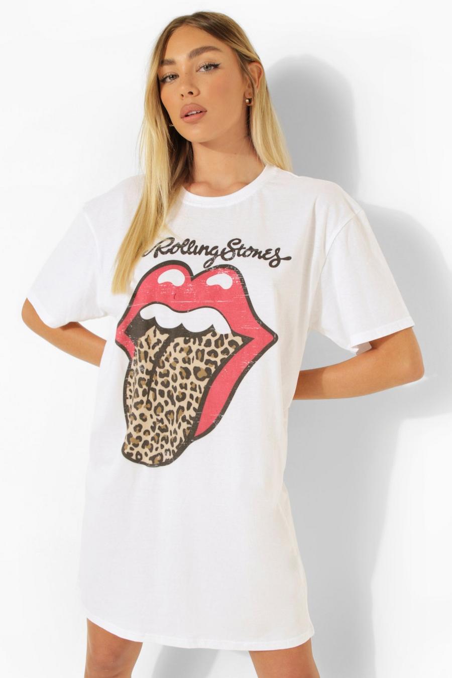 White Rolling Stones Licenced T Shirt Dress image number 1