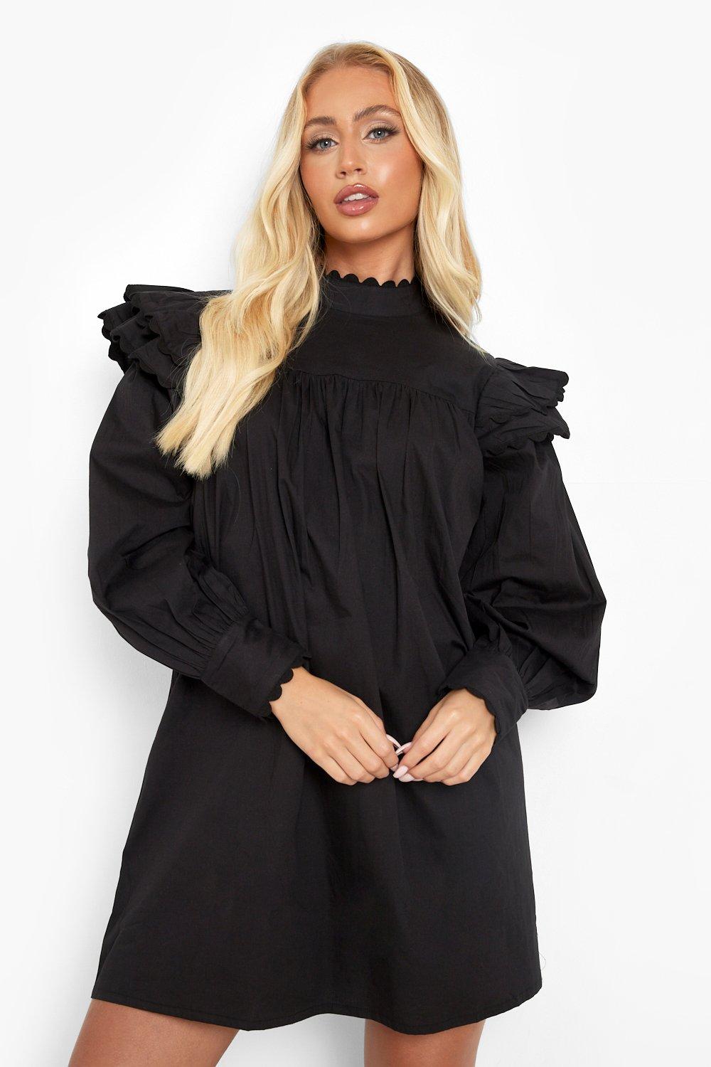 High Neck Ruffle Detail Smock Dress boohoo