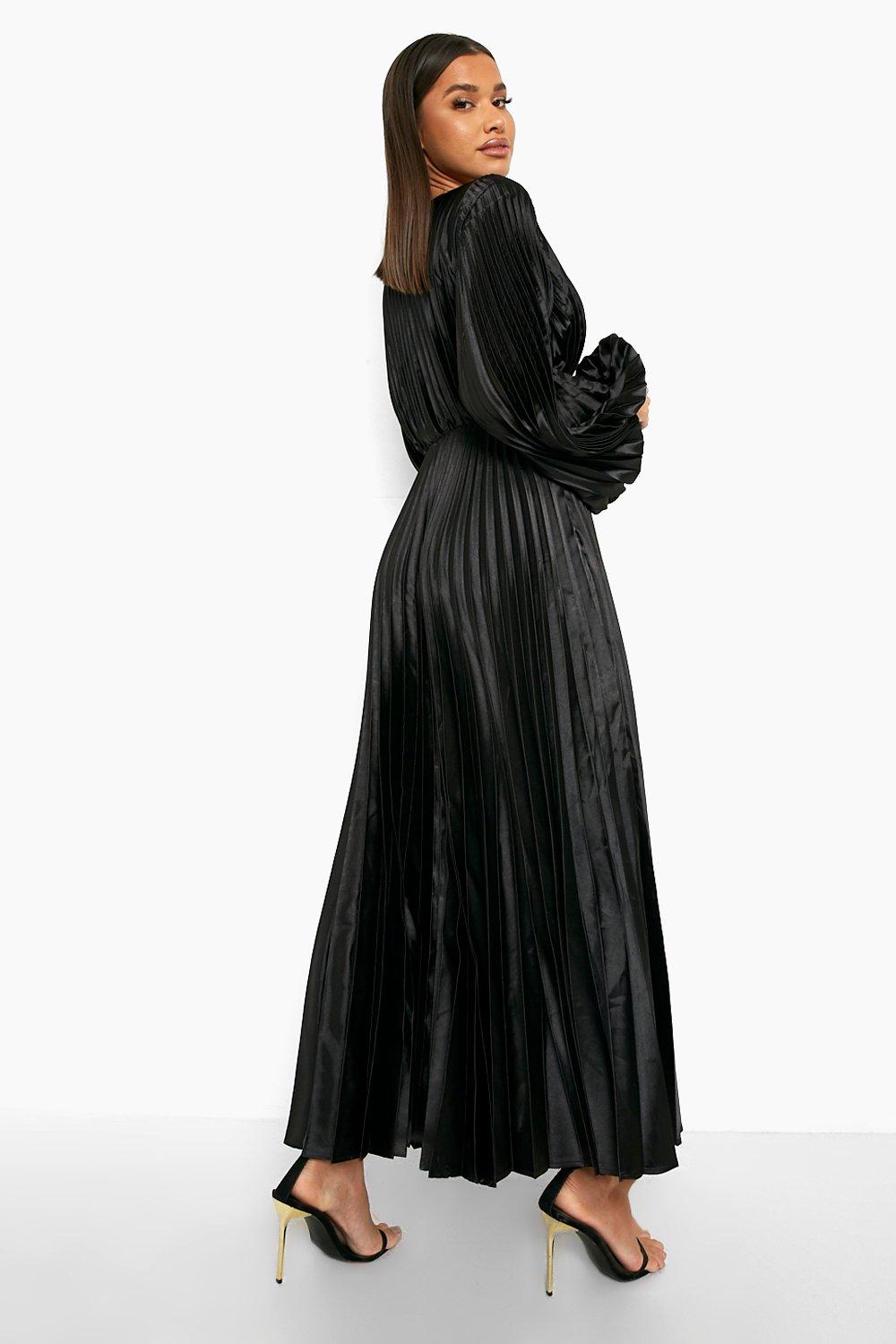 Women's Satin Pleated Blouson Sleeve ...