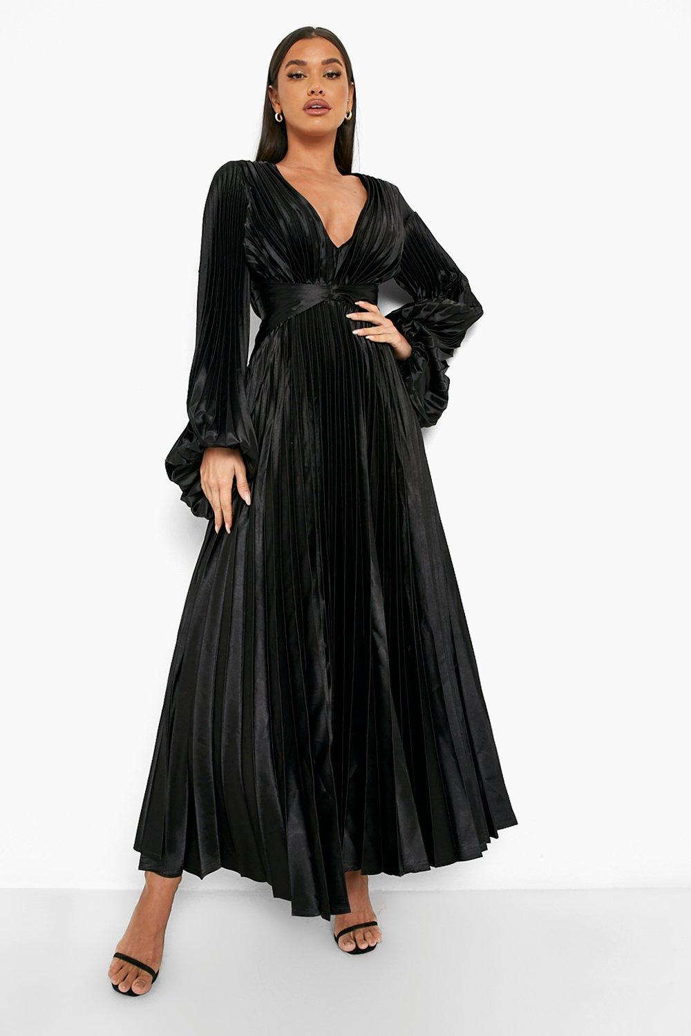 Women's Satin Pleated Blouson Sleeve ...