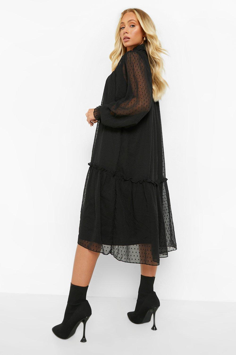 Black dobby mesh midi dress best sale