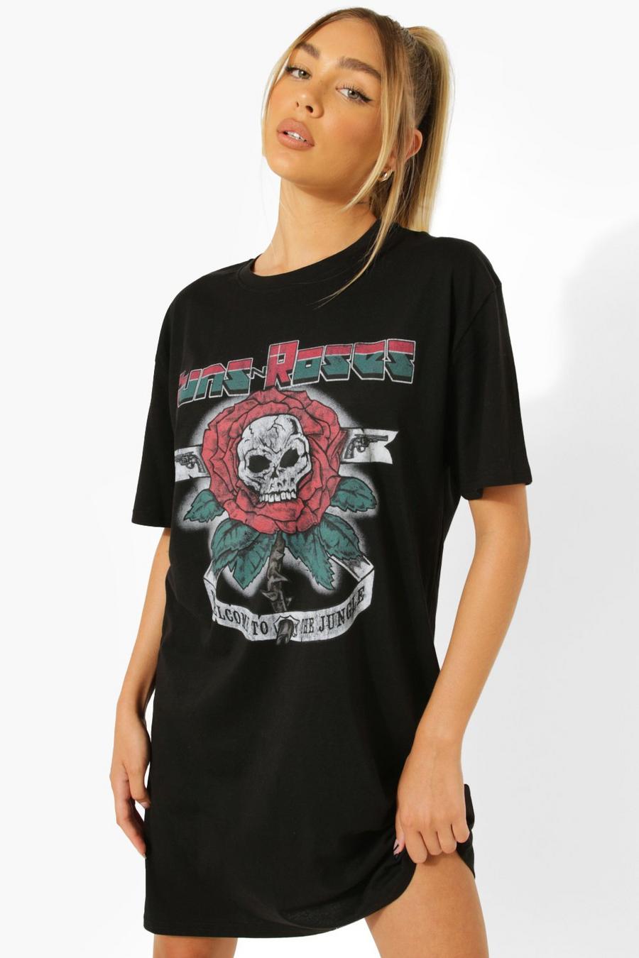 Black Guns And Roses Licenced T Shirt Dress image number 1
