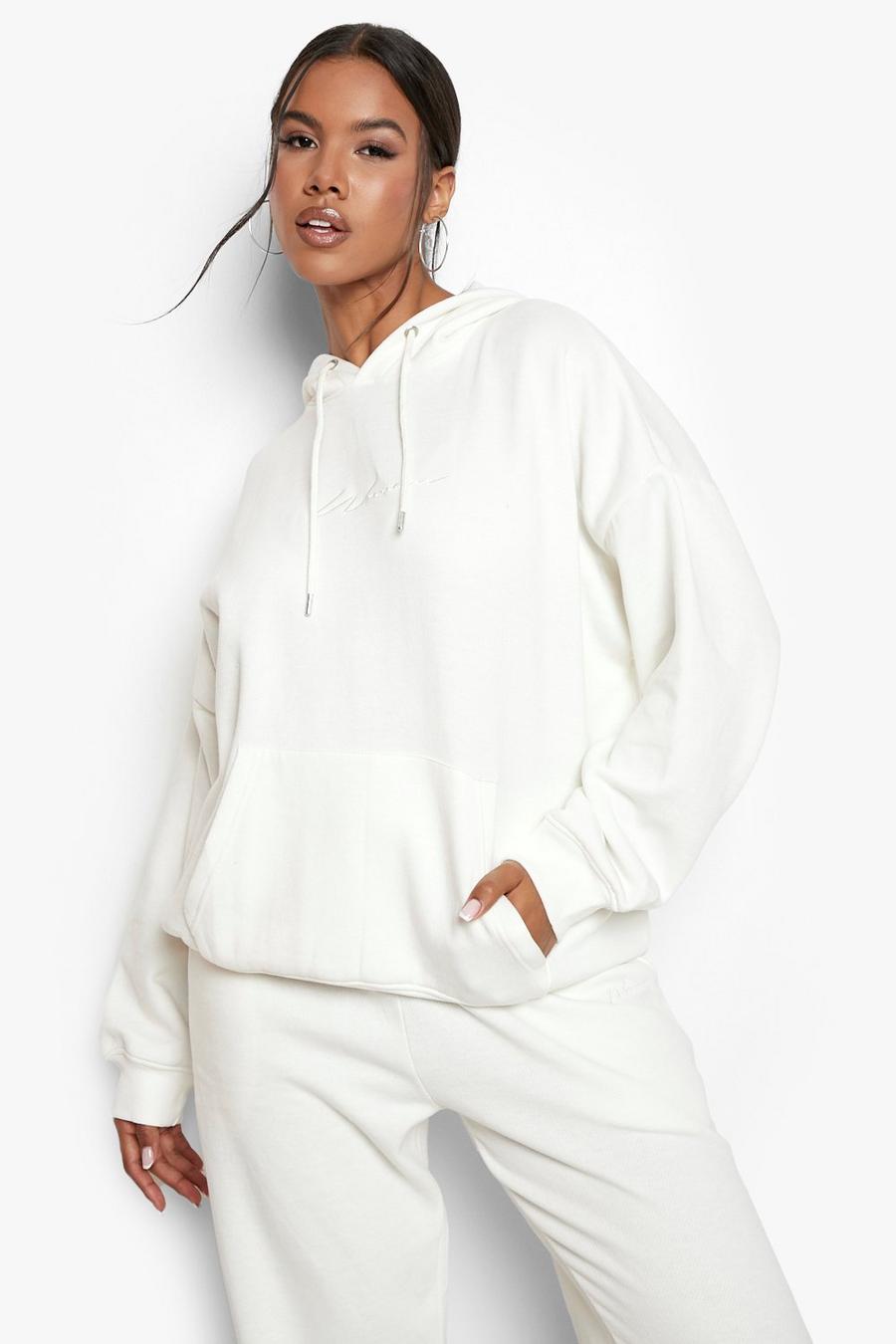 Ecru white Recycled Woman Embroidered Hoodie image number 1