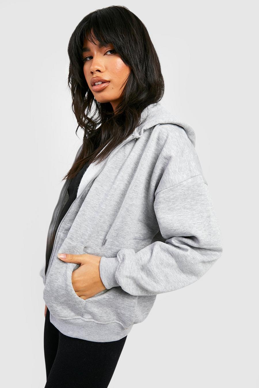 Grey marl Oversize hoodie i återvunnet tyg med dragkedja image number 1
