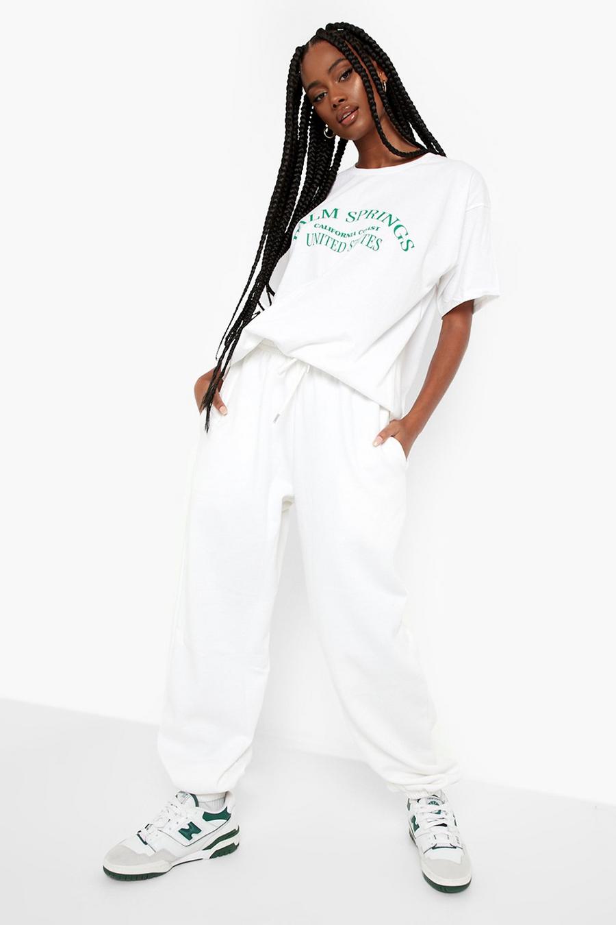 Pantaloni tuta oversize in fibre riciclate, White bianco image number 1