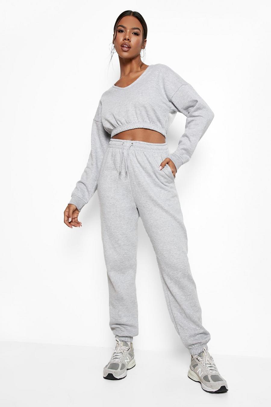 Grey marl Recycled V Neck Crop Tracksuit