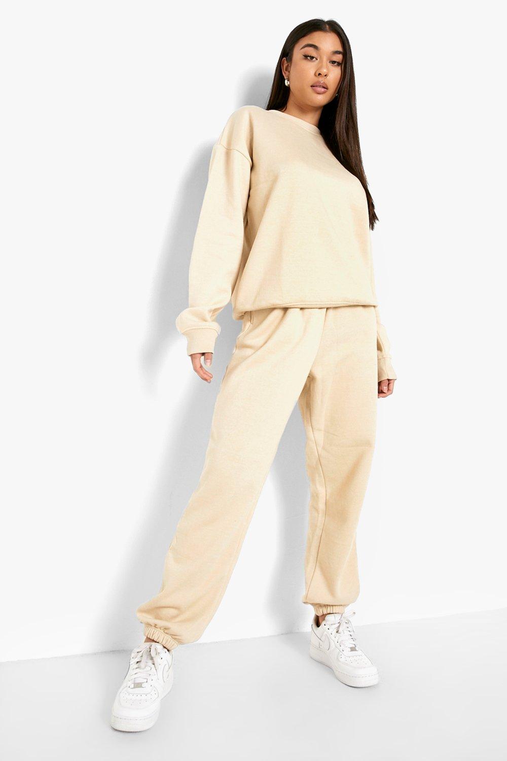 beige joggers and sweatshirt set