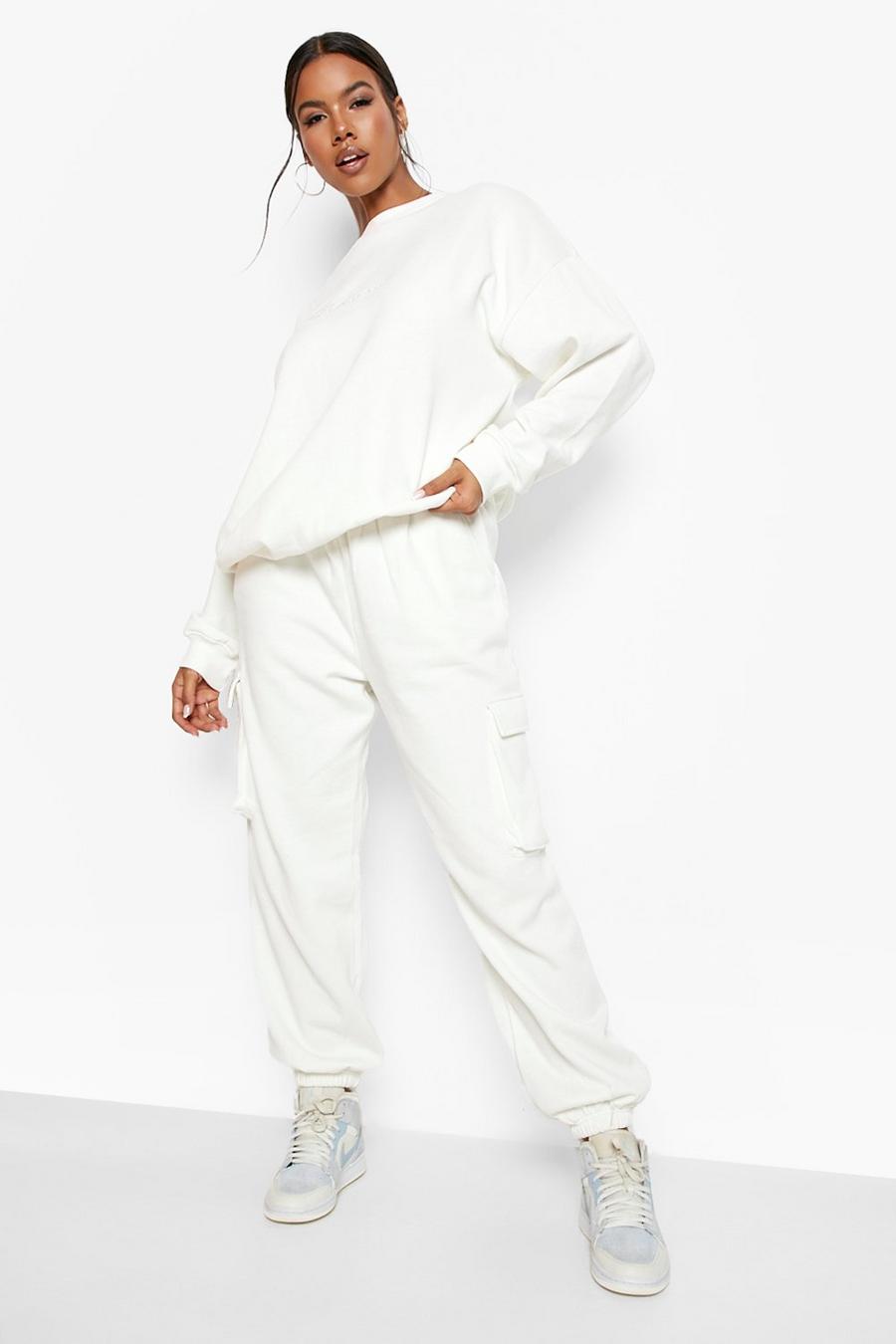 Cream Recycled Oversized Cargo Track Pants image number 1