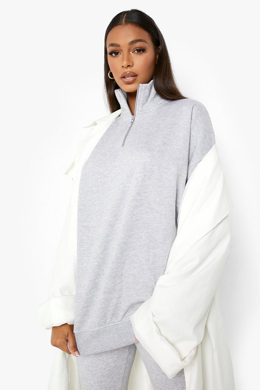 Grey marl Oversized Half Zip Sweatshirt image number 1