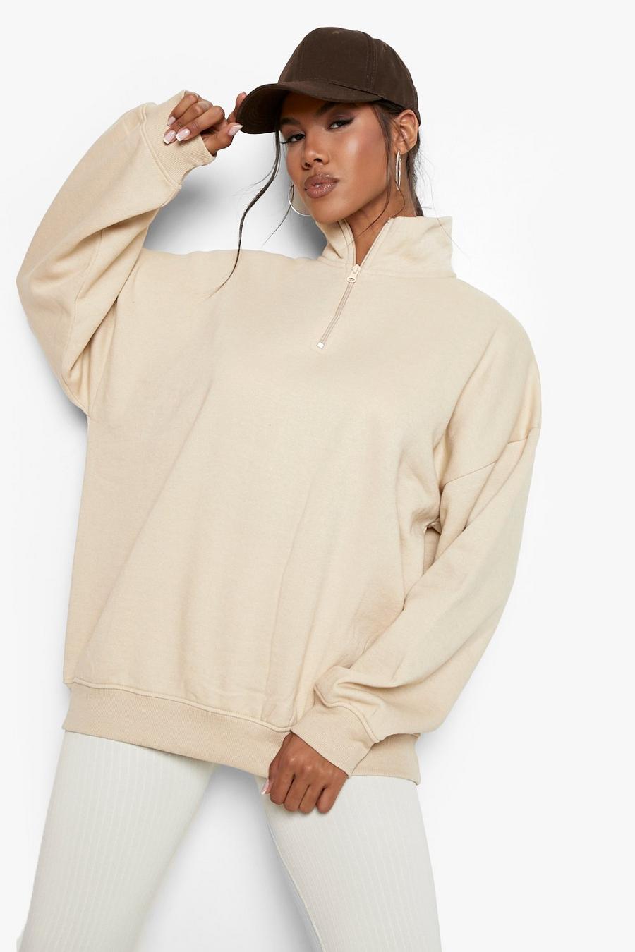 Stone beige Recycled Oversized Half Zip Sweatshirt