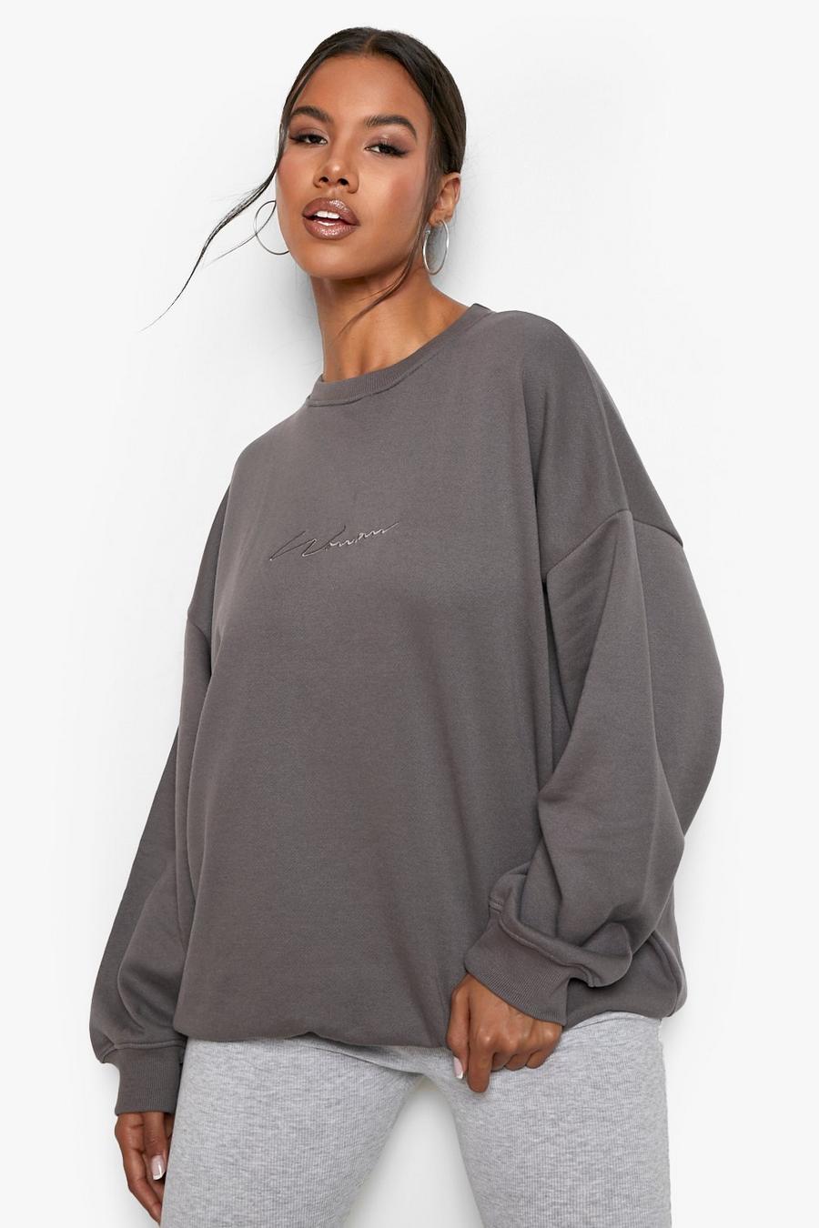 Charcoal grey Recycled Woman Embroidered Sweater