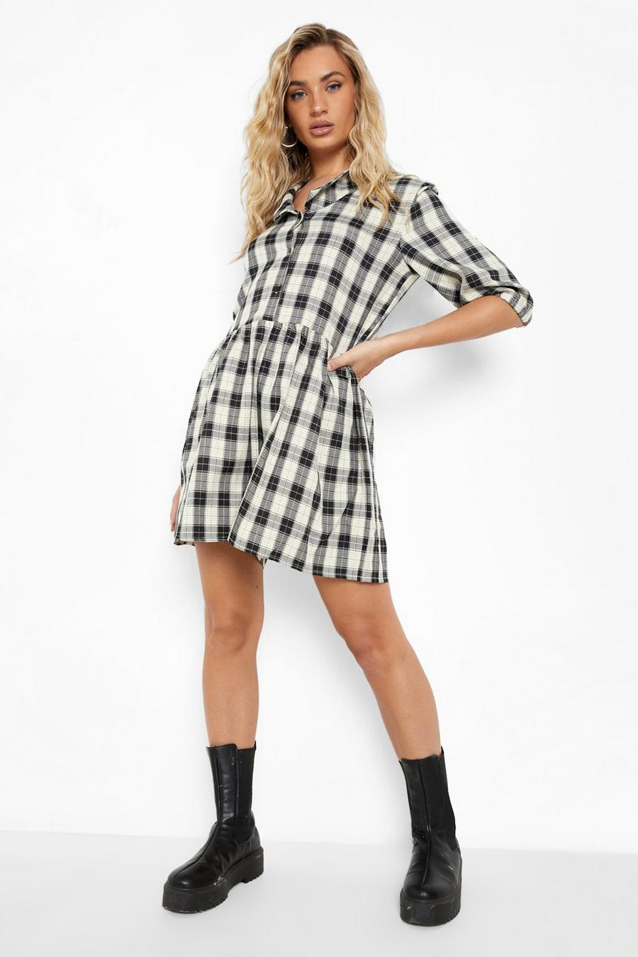 Black Check Collared Smock Playsuit image number 1