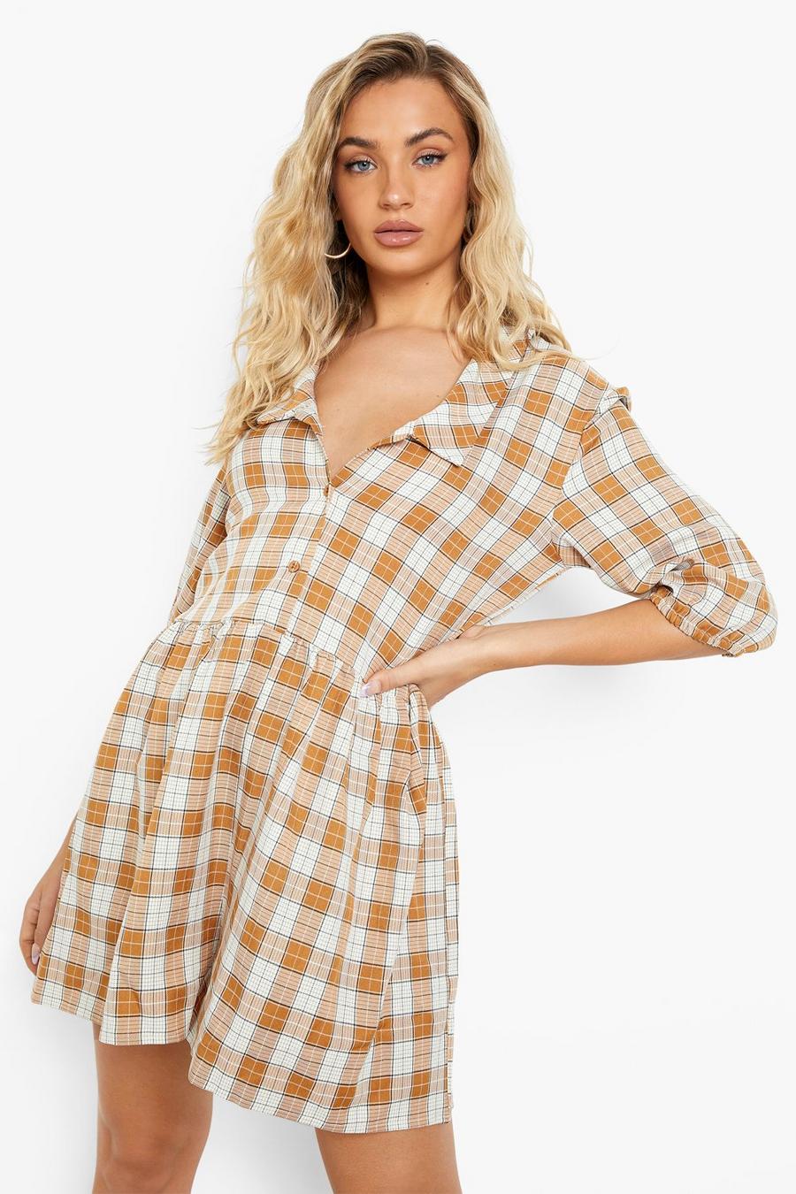 Mustard Check Collared Smock Playsuit image number 1
