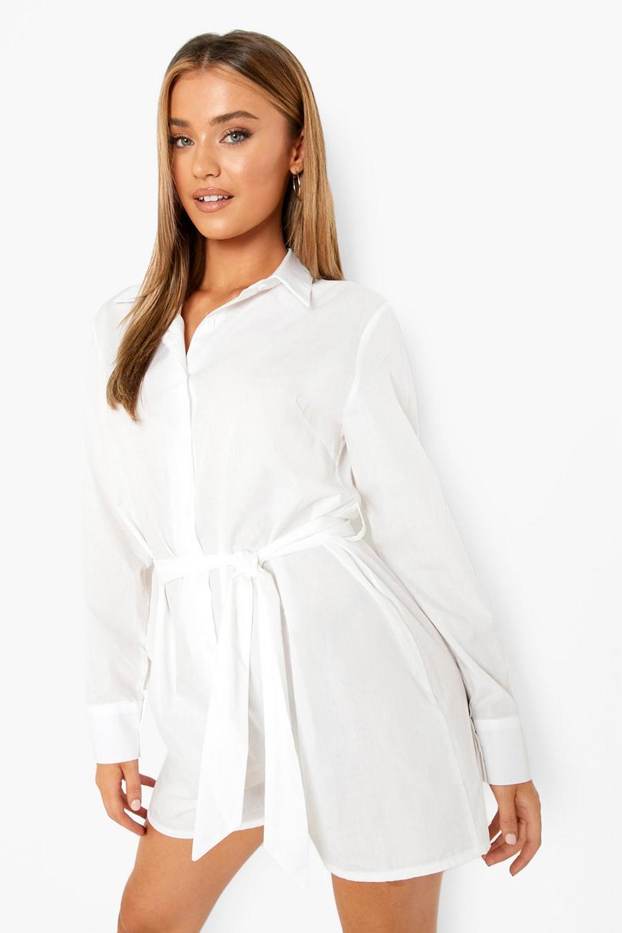 White Belted Cotton Shirt Playsuit image number 1