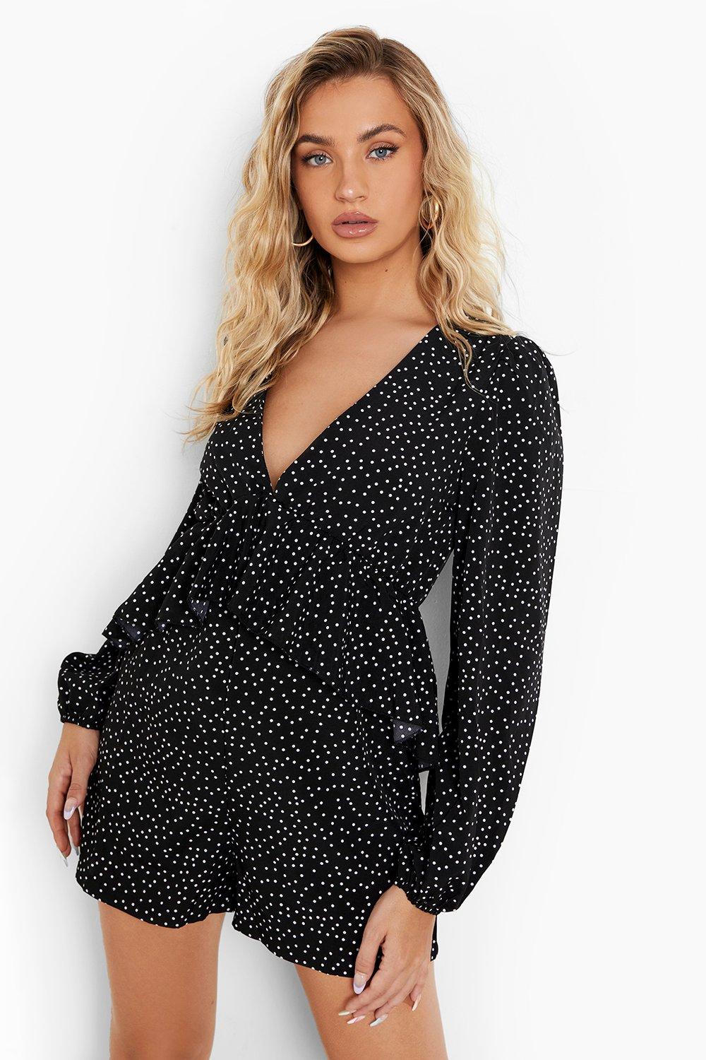 Polka dot sale playsuit boohoo