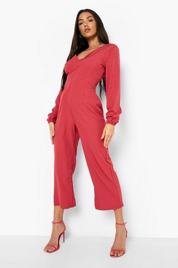 Open Tie Back Culotte Jumpsuit berry