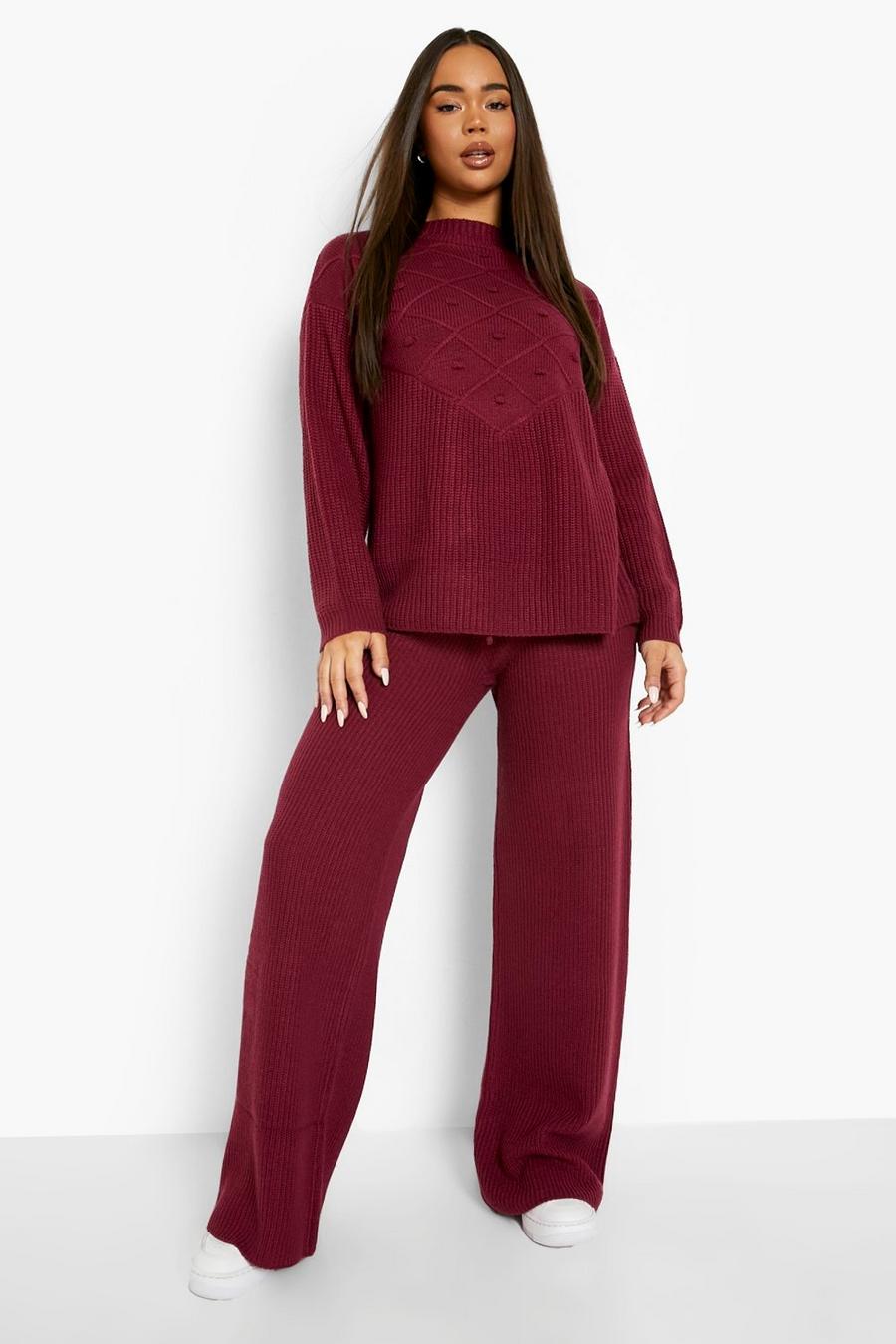 Berry Bobble Knit Wide Leg Co-ord image number 1