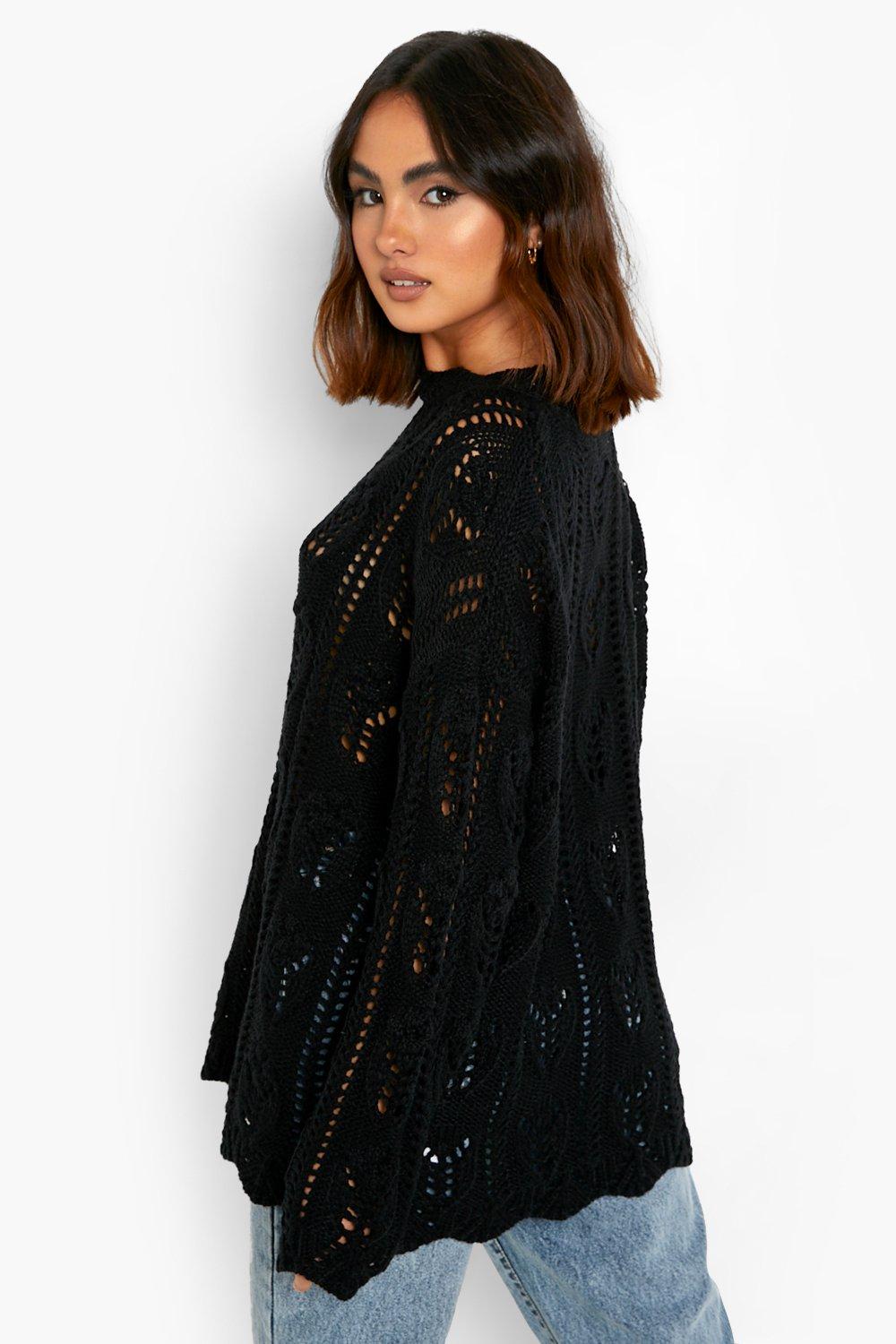 Black crochet knit jumper sale