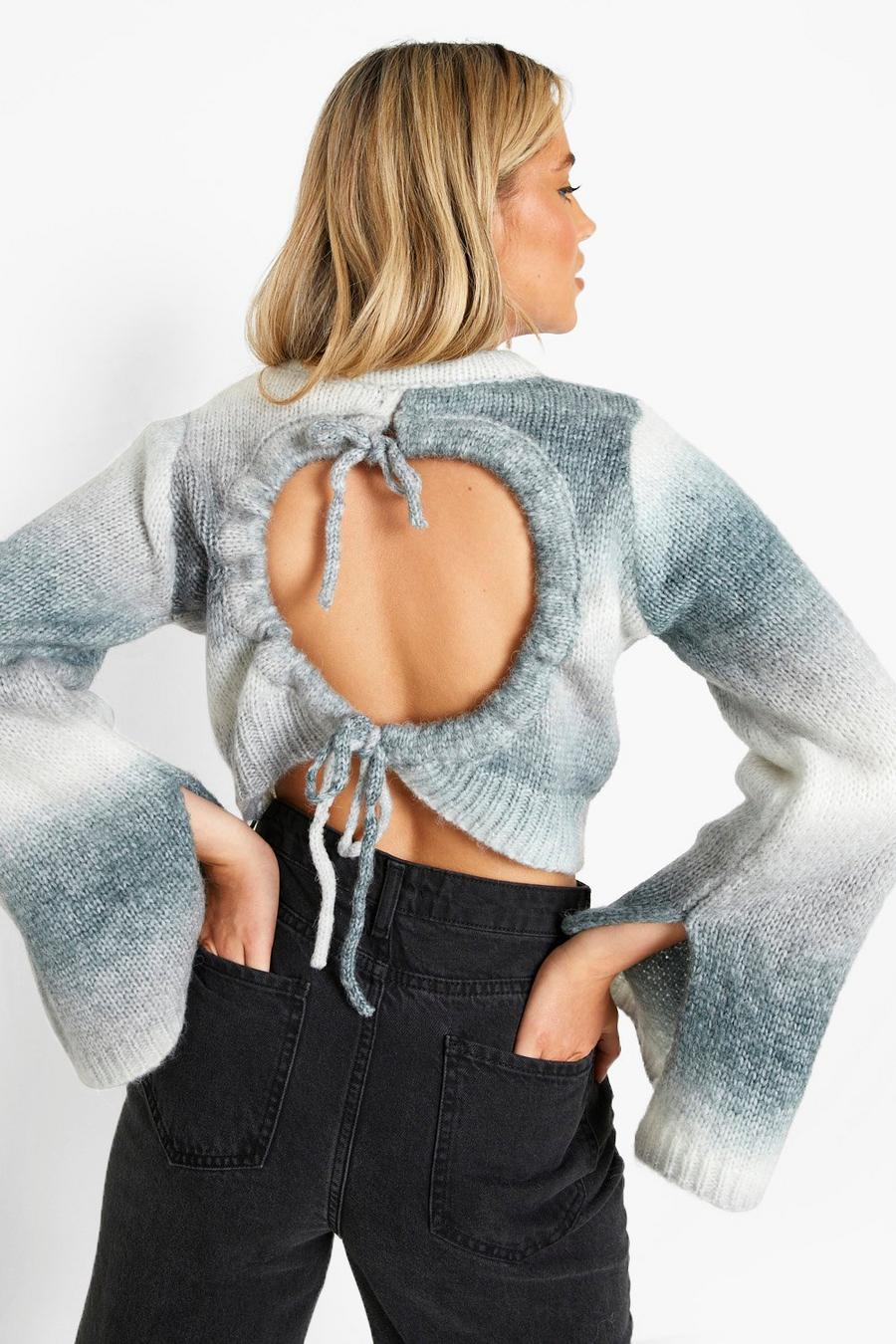 Black Open Back Ombre Neck Sweater image number 1
