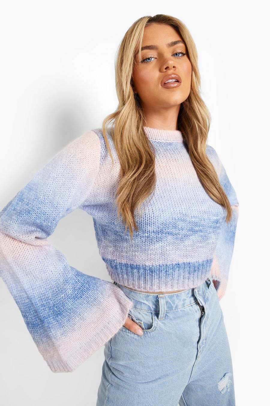 Blue Open Back Ombre Neck Sweater image number 1