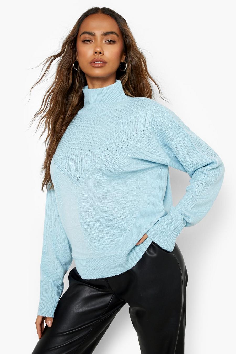 Dusty blue Mixed Stitch High Neck Sweater image number 1