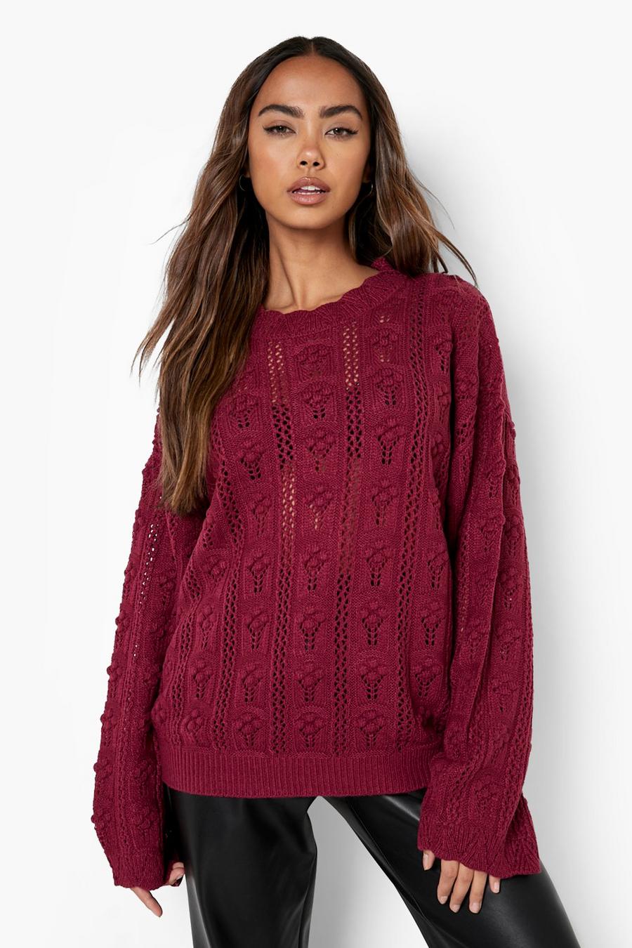 Berry red Bobble Knitted Jumper