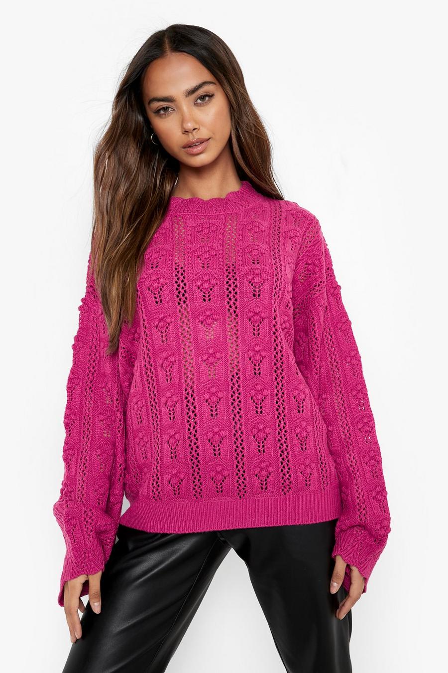 Fuchsia pink Bobble Knit Sweater
