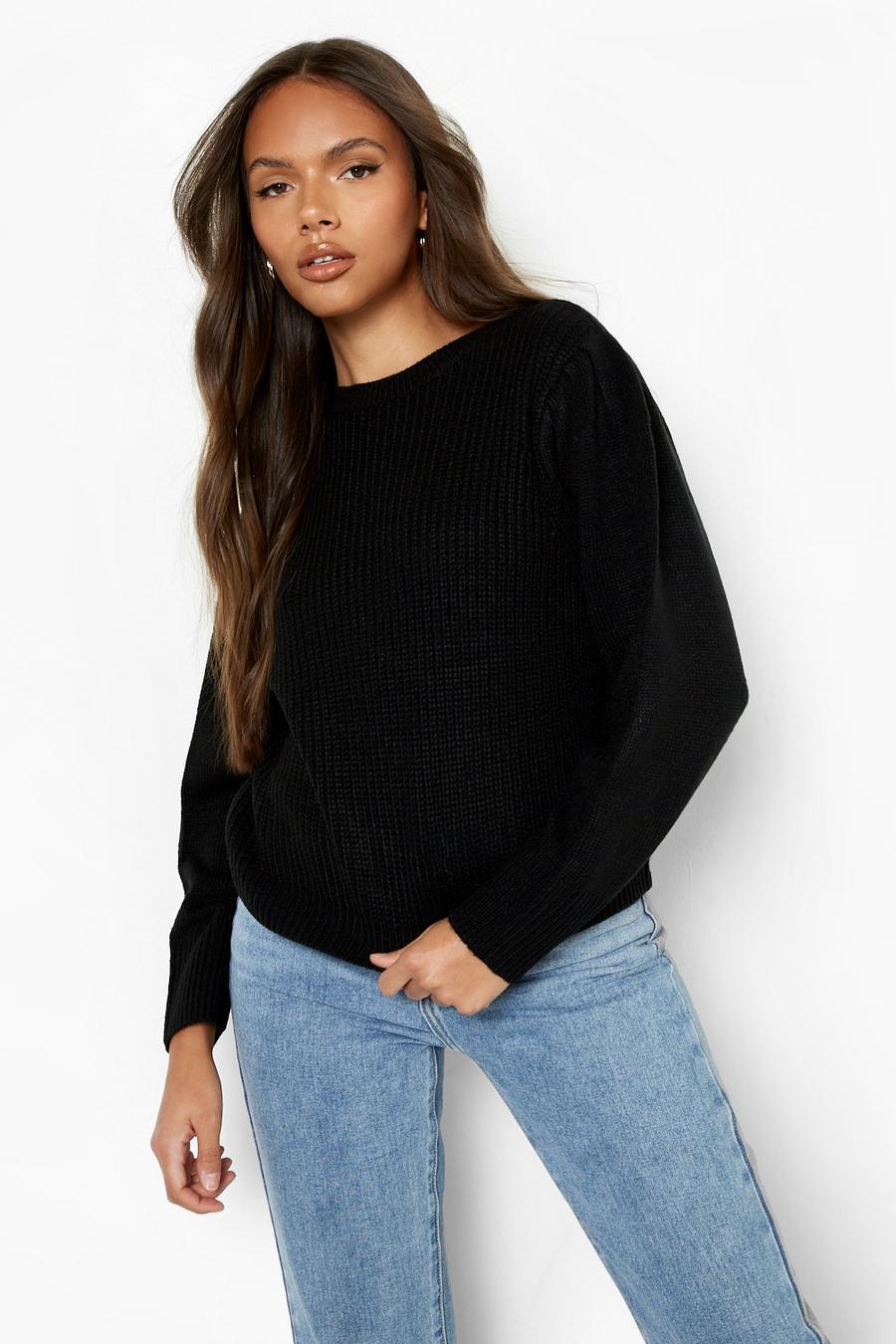 Black Puff Sleeve Crop Sweater image number 1
