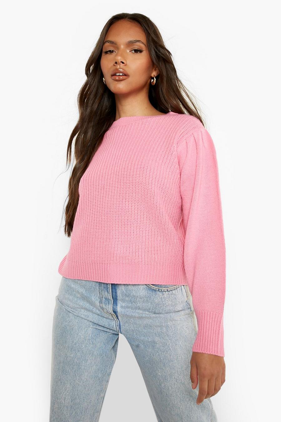 Bubblegum pink Puff Sleeve Crop Sweater