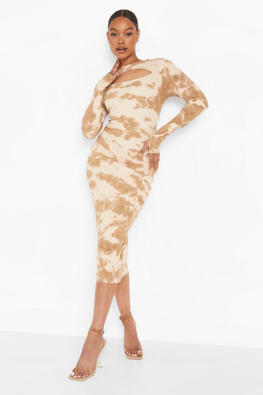 Camel Tie Dye Premium Rib Midaxi Dress image number 1