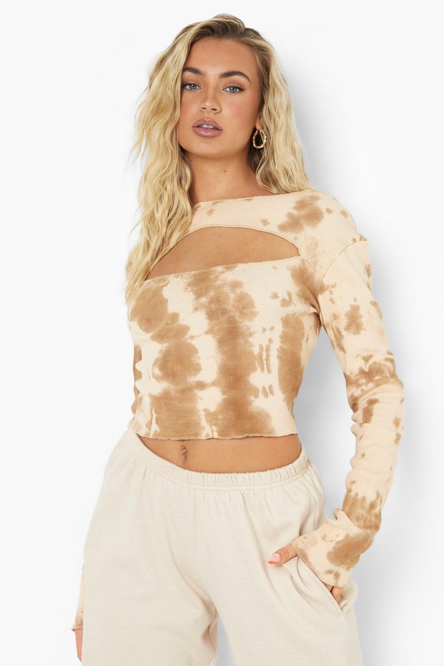 Top a coste in fantasia tie dye con cut-out, Camel image number 1