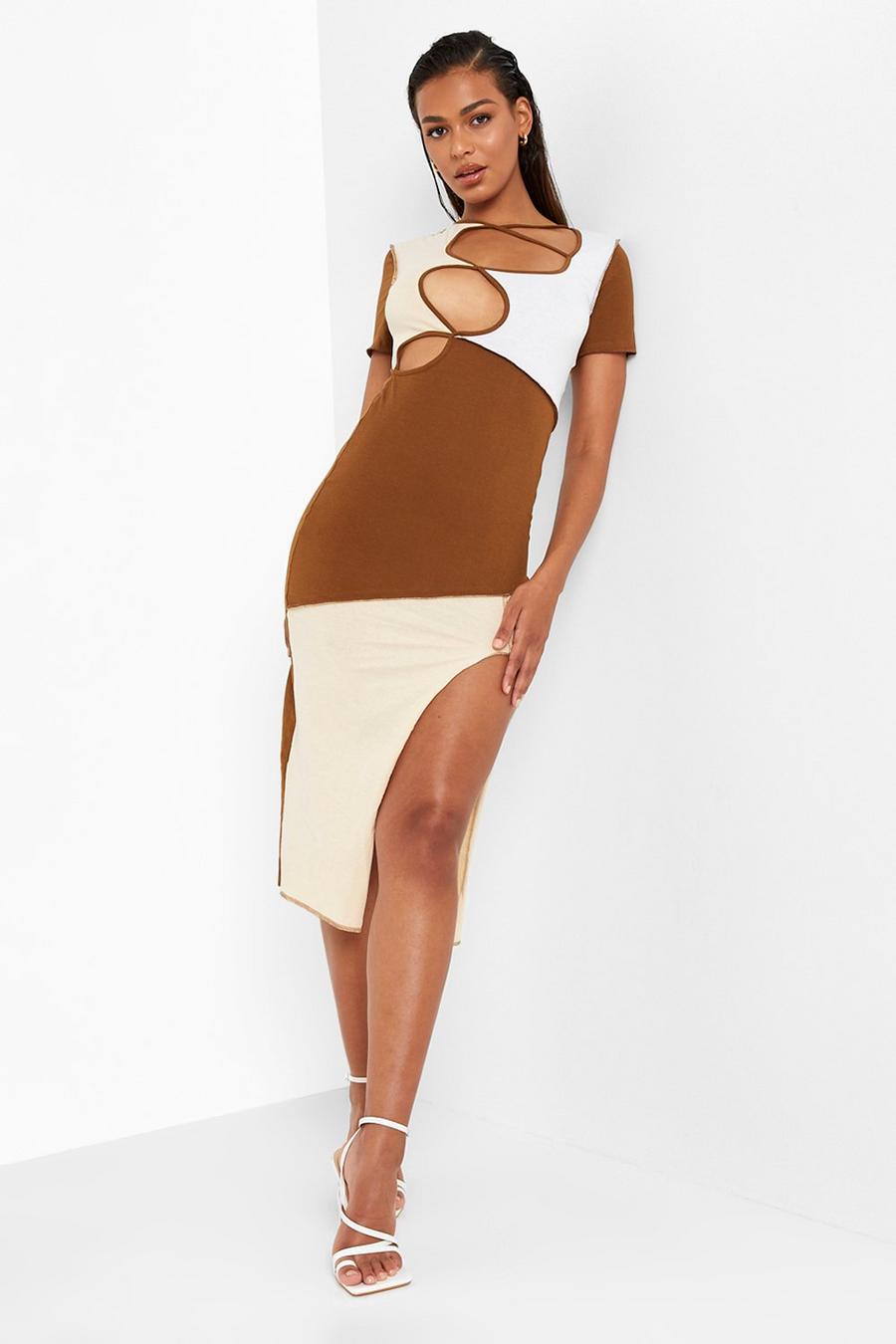 Camel Colorblock Cut Out Midi Dress image number 1