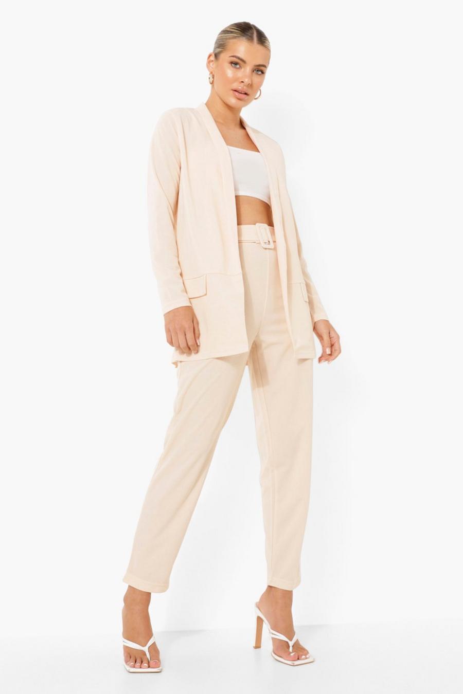 Blush Blazer & Self Fabric Pants Suit Set image number 1