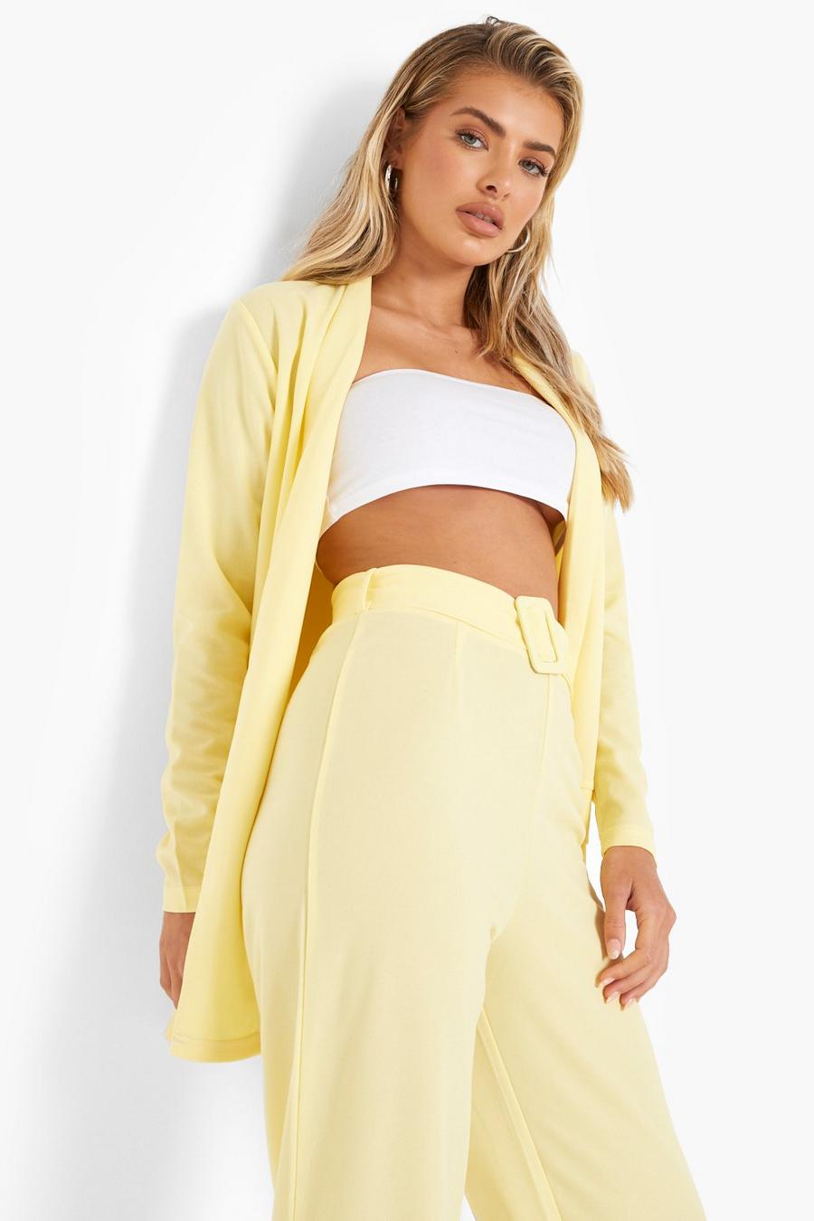 Yellow Blazer & Self Fabric Trouser Suit Set image number 1
