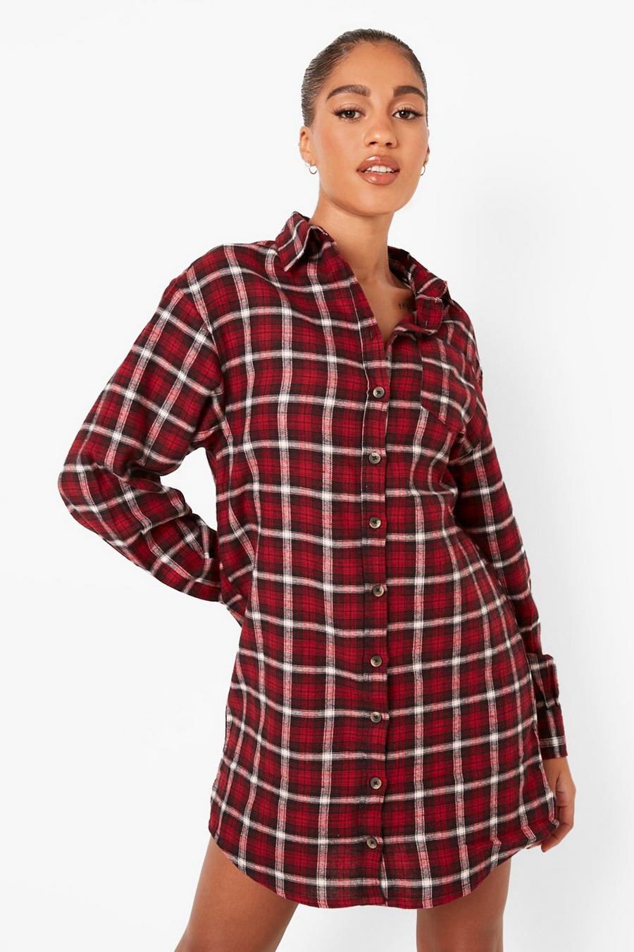 Red Check Shirt Dress image number 1