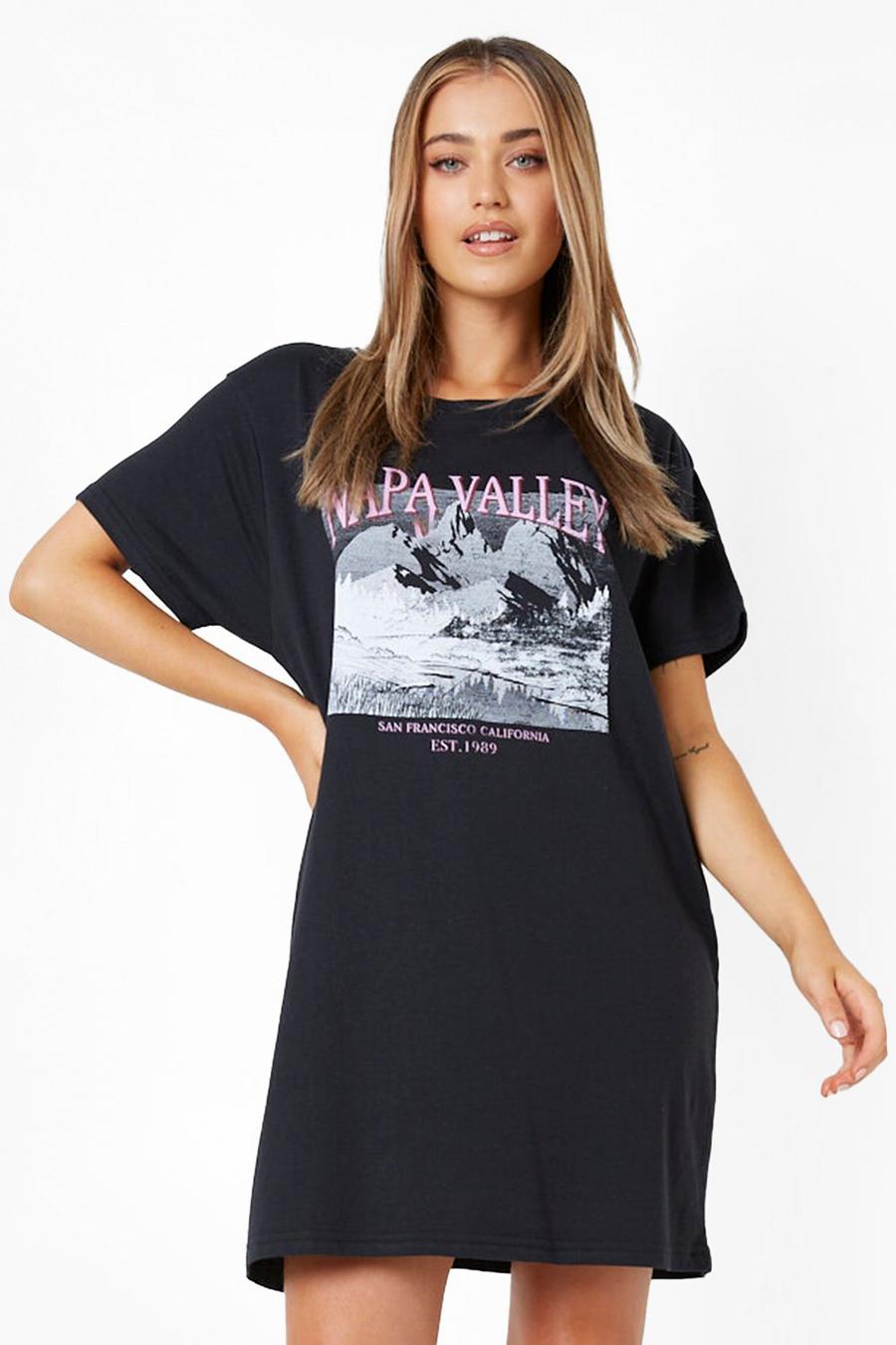 T-Shirt-Kleid mit Napa Valley Print, Black image number 1