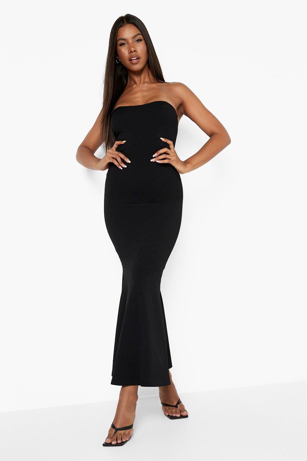 Impress Me Black Strapless Bandeau Fishtail Maxi Dress – Club L