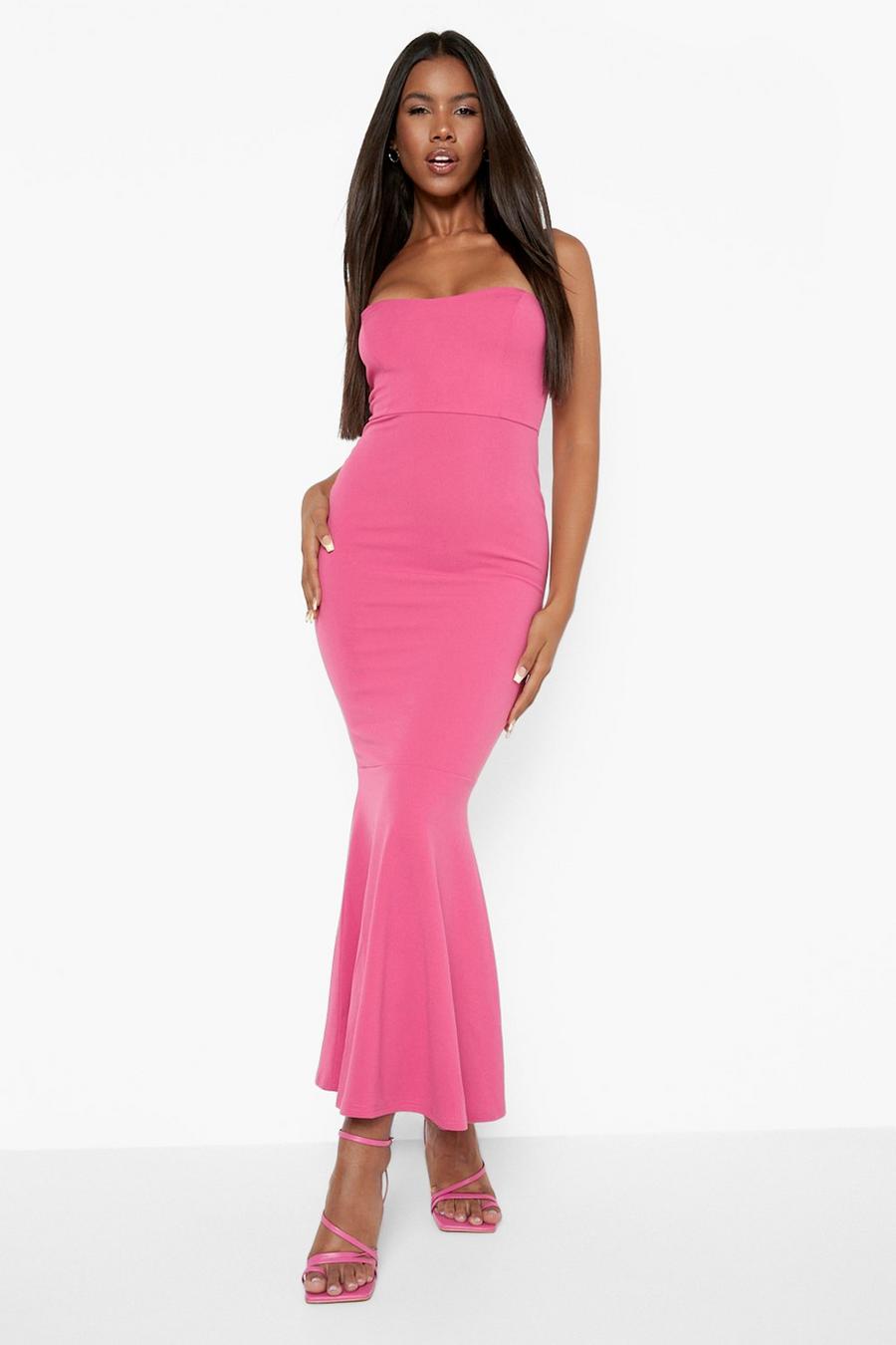 Hot pink Bandeau Fishtail Maxi Dress